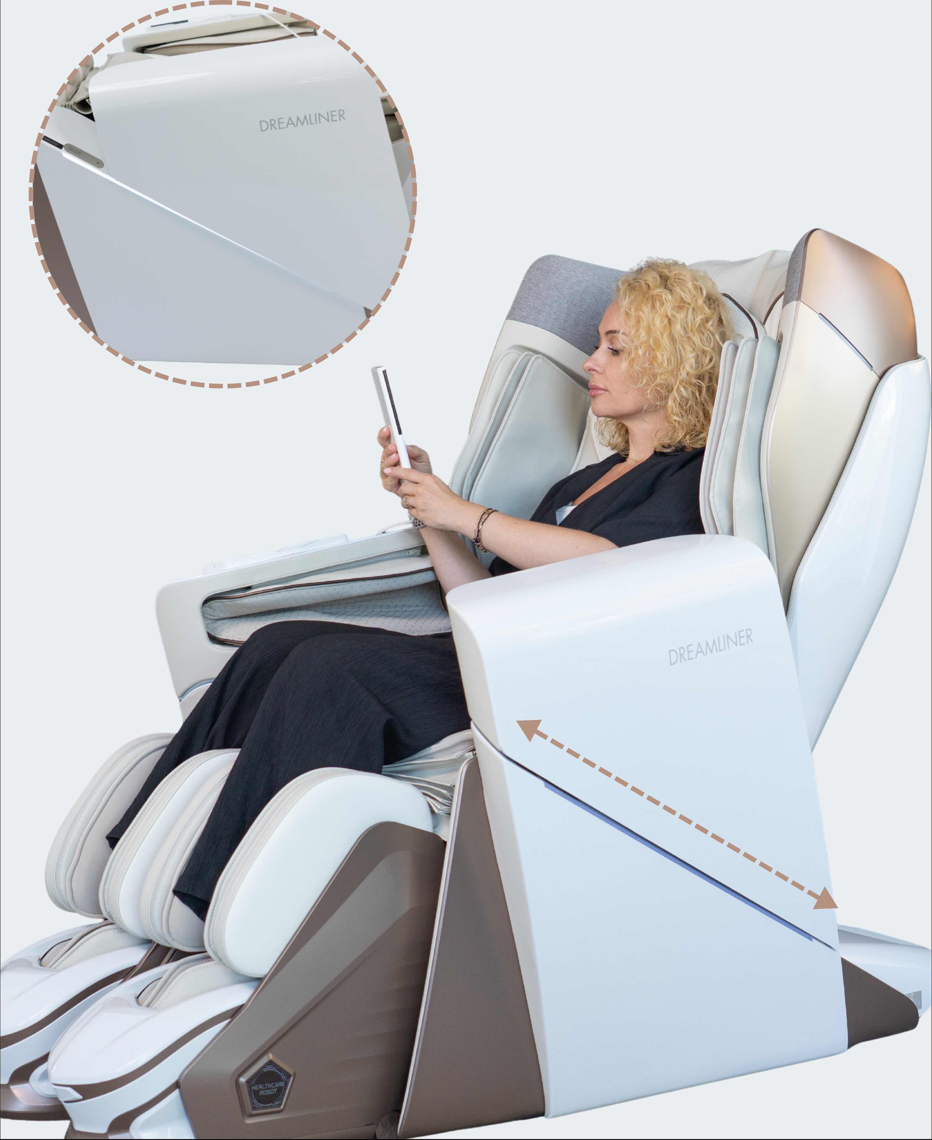 Fotel masujący Dreamliner prezentacja detalu - wysuwane podłokietniki 