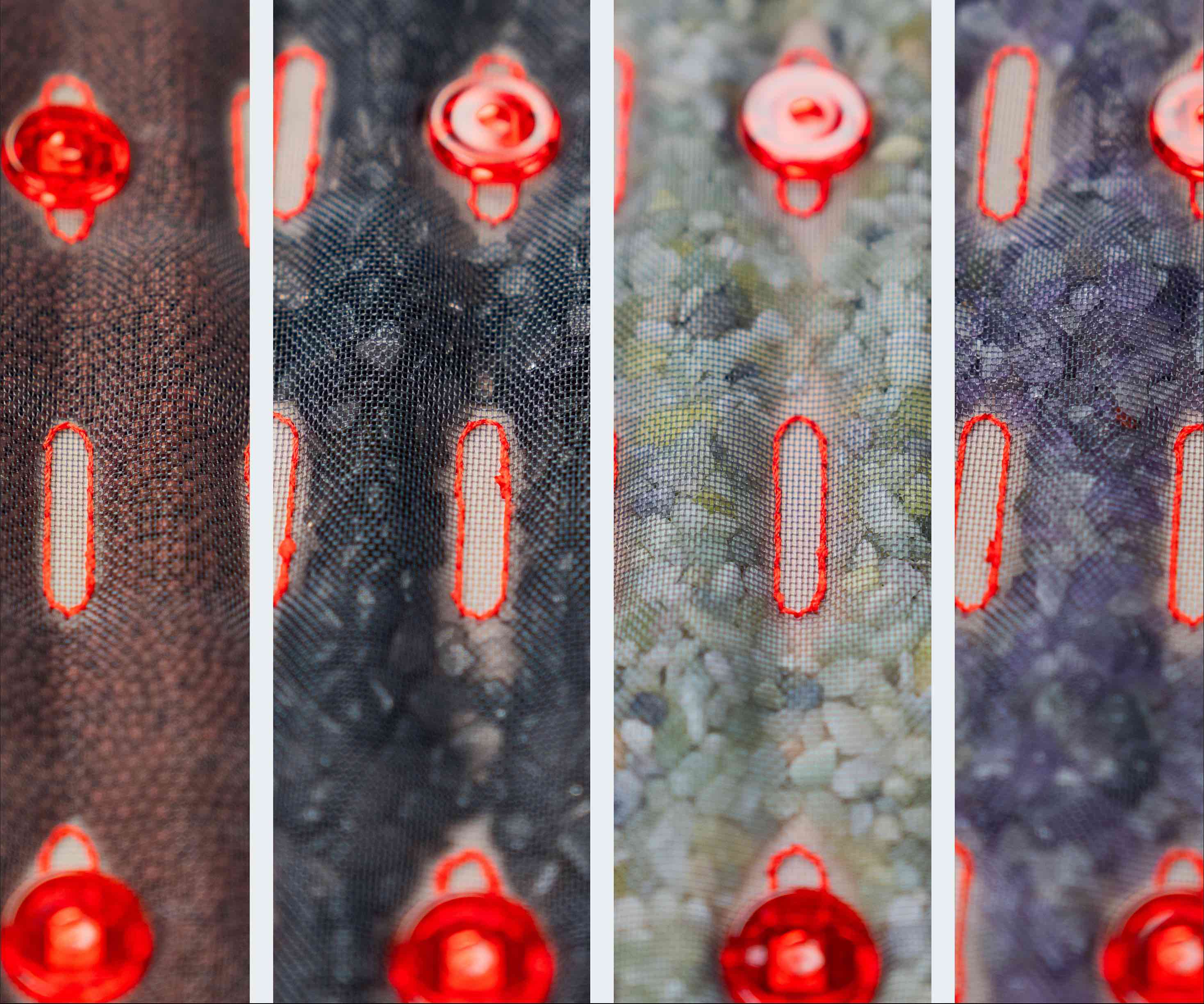 Zbliżenie na czerwone kamienie umieszczone na macie masującej